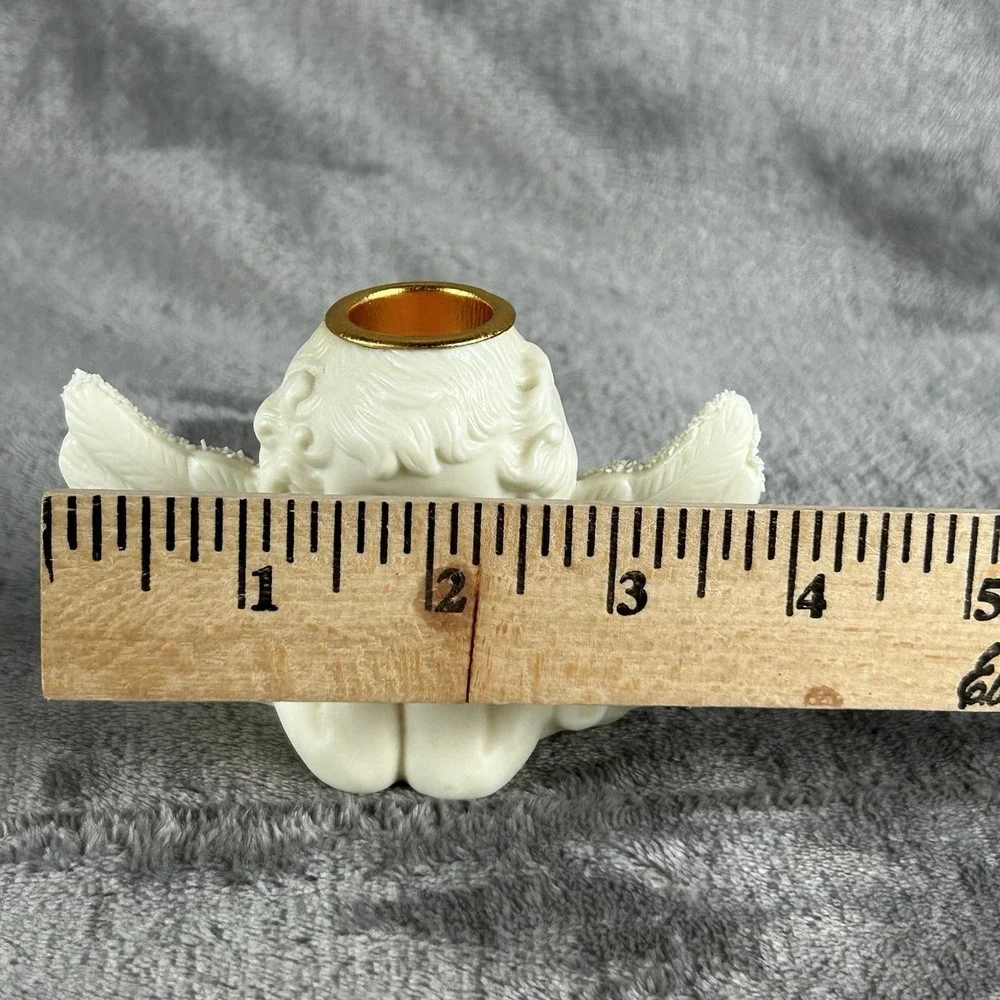 Vintage Ceramic Cherub Taper Candle Holder White Putto In Bust Blowing A Kiss